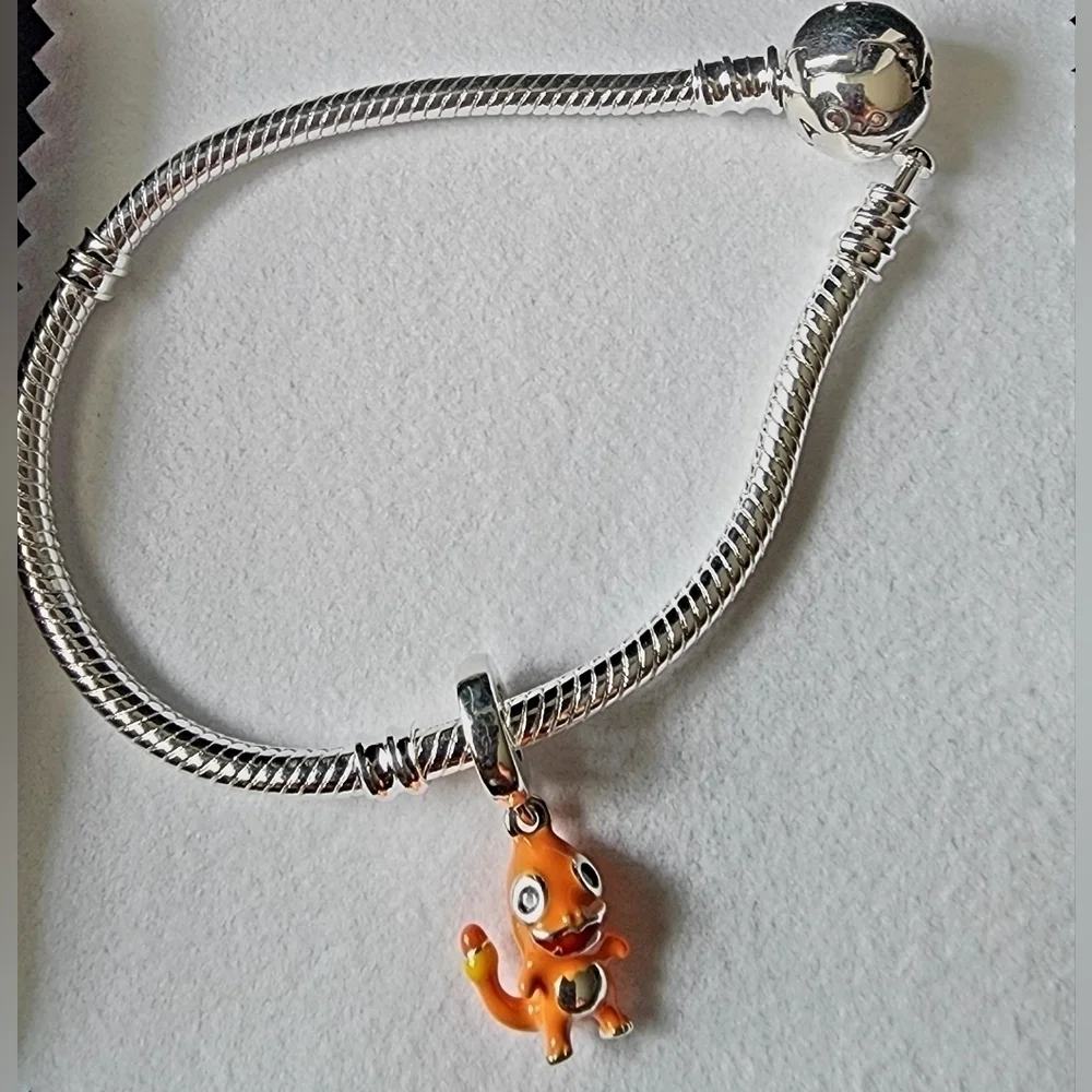 New Pokemon Charmander Dangle Silver charm for jewelry bracelet